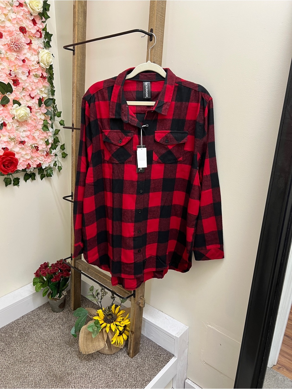 burnside Red and Black Plaid Flannel Jacket